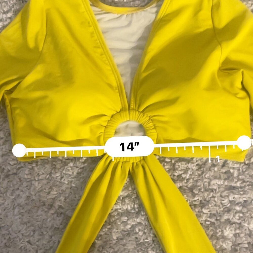 Mustard Yellow Ring Front Swim Top Crop Top Long Sleeve 14 - Picture 8 of 9